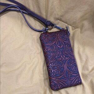 Floral Embossed Purple Crossbody Bag